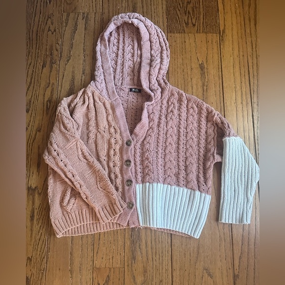 Miss Me Color Block Hooded Cardigan Sweater Size Small - Picture 4 of 7
